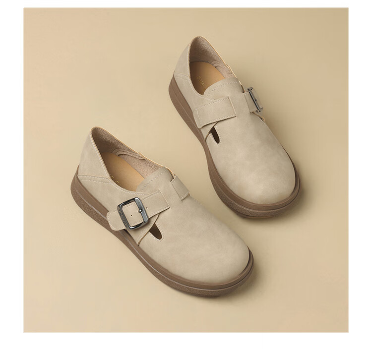 ZHR Women's Single Shoes, Versatile And Simple Soft-Soled Birkenstock-Style Shoes, Comfortable Buckle Women's Shoes, JF20, Apricot Color, Size 38 14