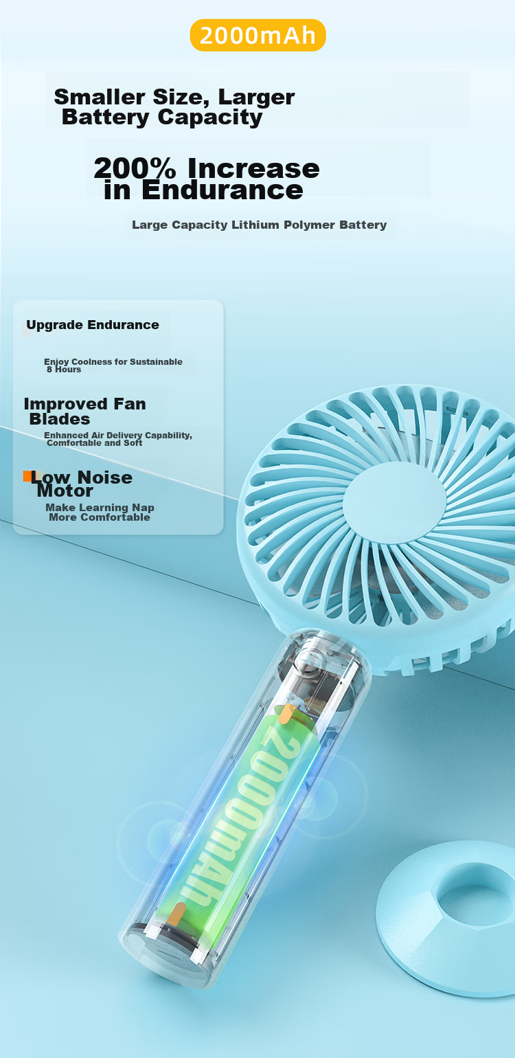 Calayo Handheld Mini Fan Desktop Neck Hanging Long Battery Life Foldable Portable Rechargeable High-Speed Low Noise Outdoor Office Student Dorm Small Fan 3600 Blue 5