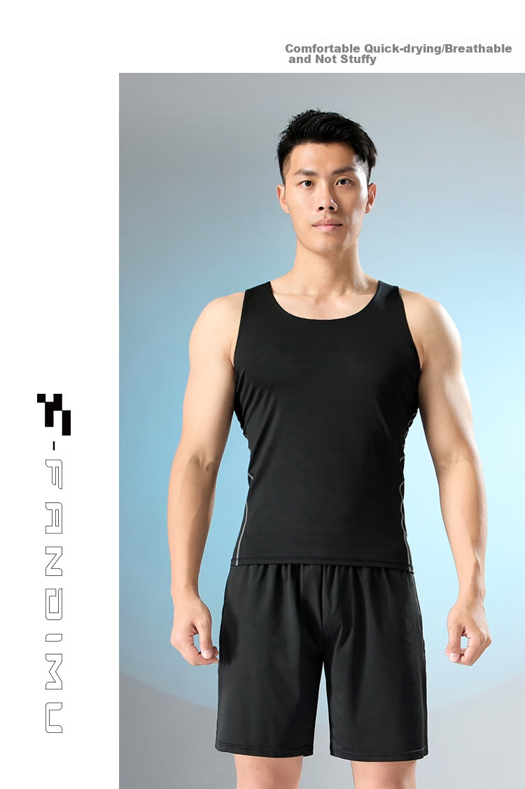 FANDIMU Men's Sports Running Tank Top, Tight-Fitting Breathable Comprehensive Training Fitness Basketball Sleeveless T-Shirt Top, Two-Piece Set 11