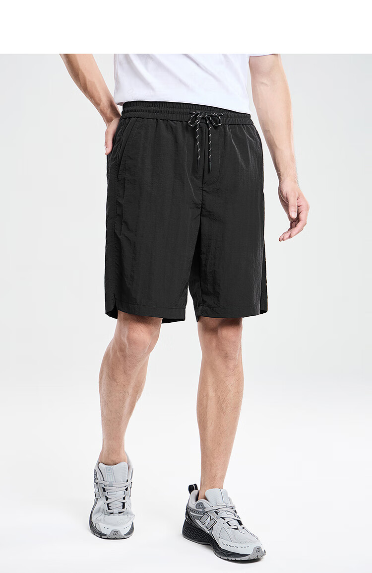DANCING WOLVES [Draping And Wrinkle-Resistant] Summer Quality Elastic Casual Pants Men's Casual Shorts 001 Black 52/L 7
