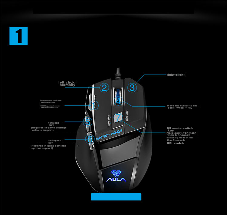 AULA S12Pro Large Wired Mouse, Gaming Mouse, RGB Lighting Effects, Ergonomic Design, E-Sports Mouse, Computer Mouse, White And Gray Color 4