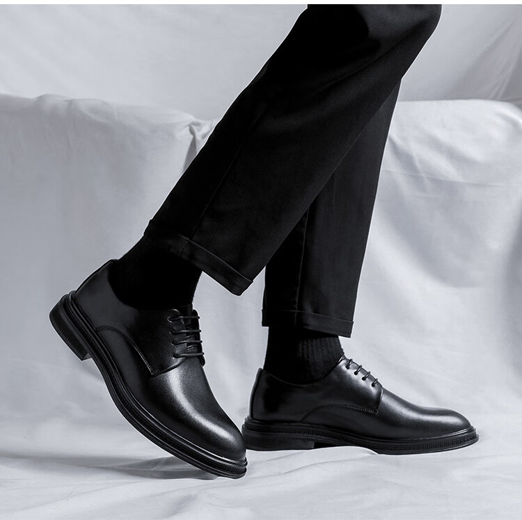 Poitulas Men's Lace-Up Business Casual Shoes, British Style Versatile Thick-Soled Formal Shoes Wedding Shoes for Men 9033 Black Size 38 8