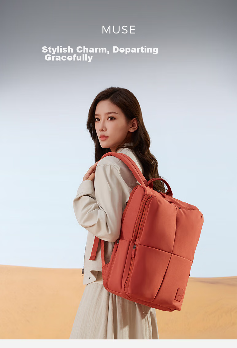 Echolac Couple's Laptop Backpack, Fashionable Trendy Backpack, Travel Simple Casual Women's Schoolbag, Orange, 16 Inches, CKP602 1