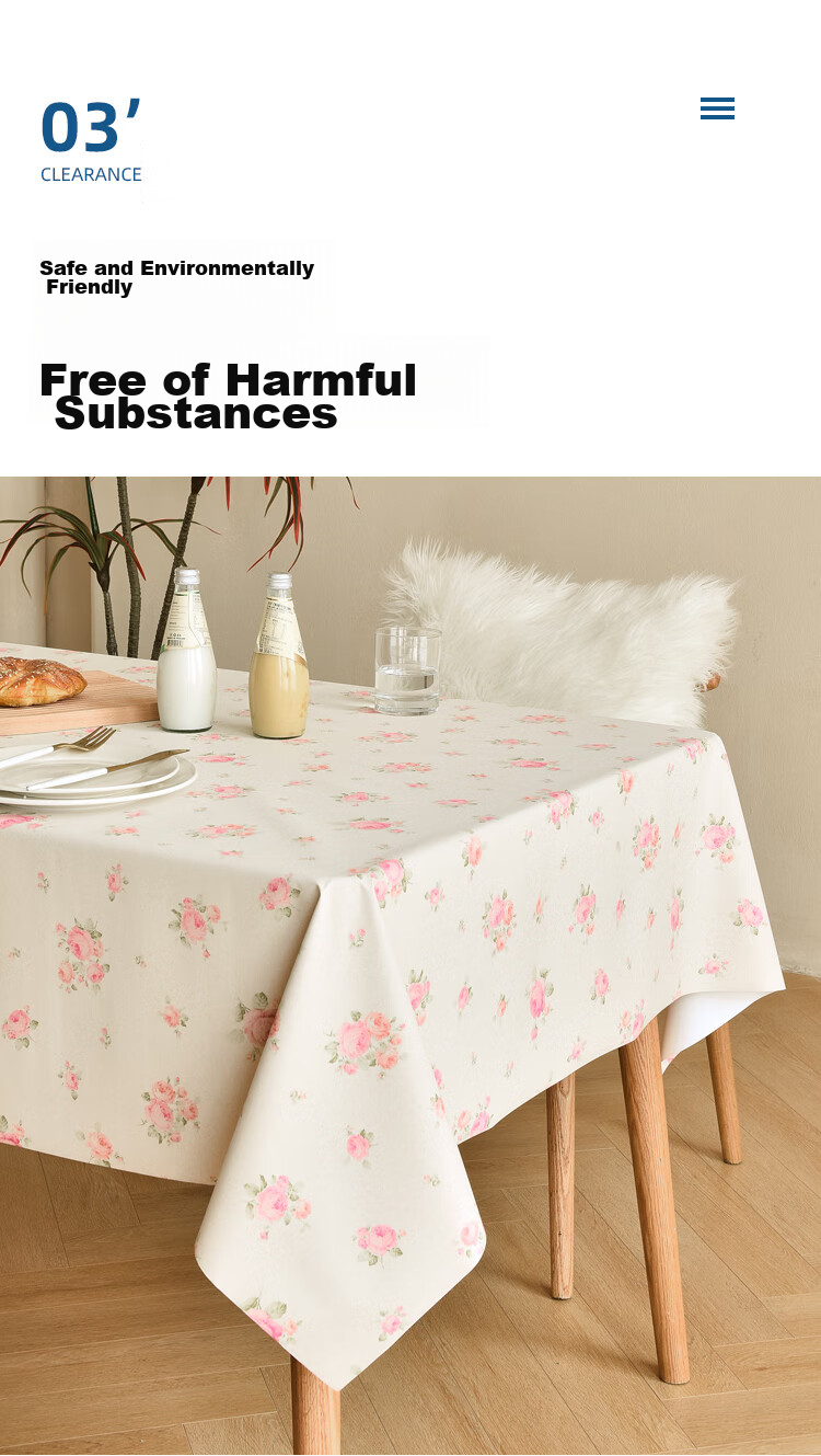 MEIWA Waterproof, Oil-Proof, And Heat-Resistant Rectangular Tablecloth for Coffee Table, Dining Table Mat, Table Cover, 137*180cm, Rose 5