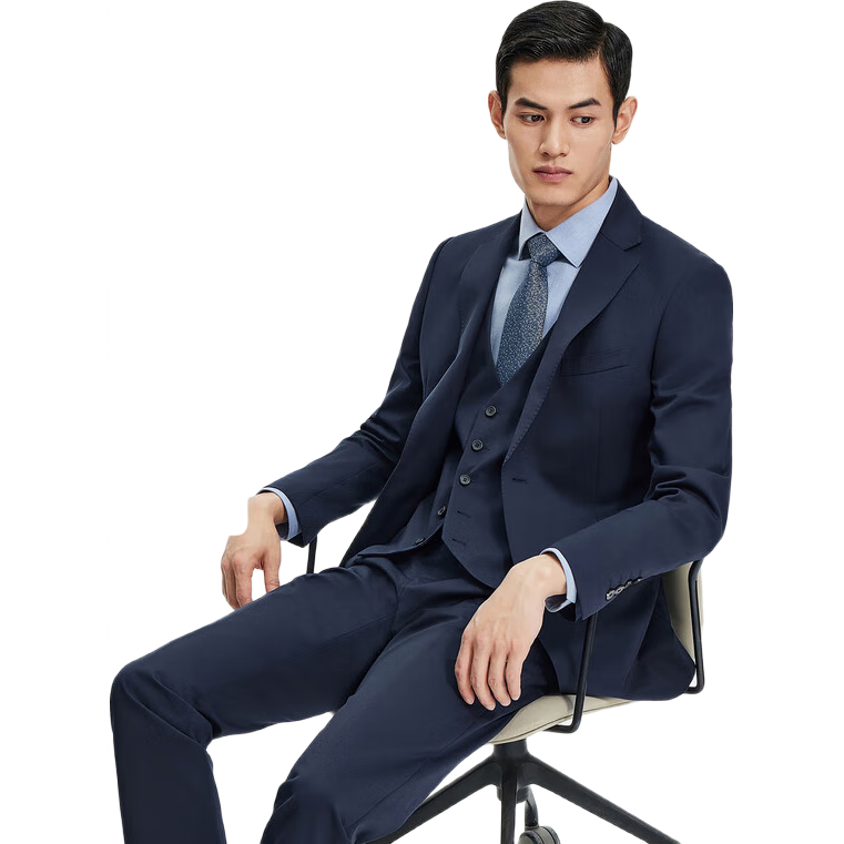 Goldlion [Freedom West] Spring and Autumn Men's Wool Blend Business Suit Machine Washable Easy Care Formal Blazer Navy Blue 3XL