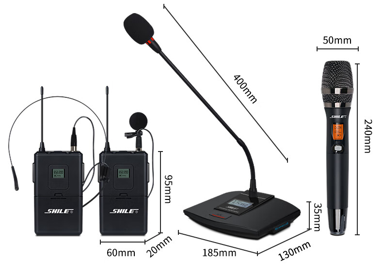 SHILE SH-29 Wireless Microphone System, Conference Table Microphone with Head-Mounted Clip, for Performances, Speeches, And Hosting, 6 Gooseneck Mics, 2 Handheld Mics 6