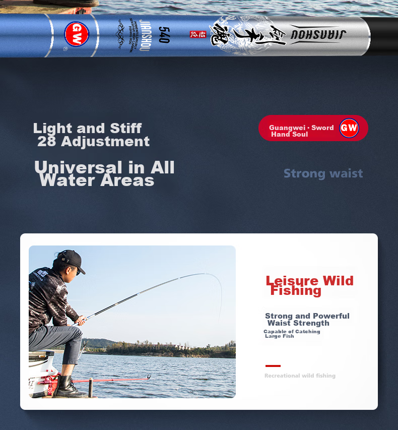 GW Fishing Rod Jian Shou Hun, 6.3 Meters, 28 Sections, Carbon Fiber, Versatile for Lake And Reservoir Big Fish Fishing 7