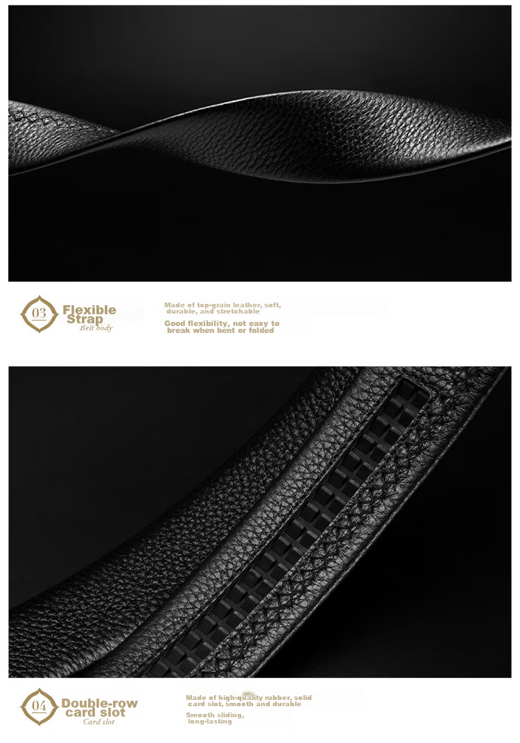 GOLF Men's Double-Sided Top-Grain Leather Belt, No Buckle Belt, Automatic Buckle Waist Belt, Buckleless Trouser Belt 17