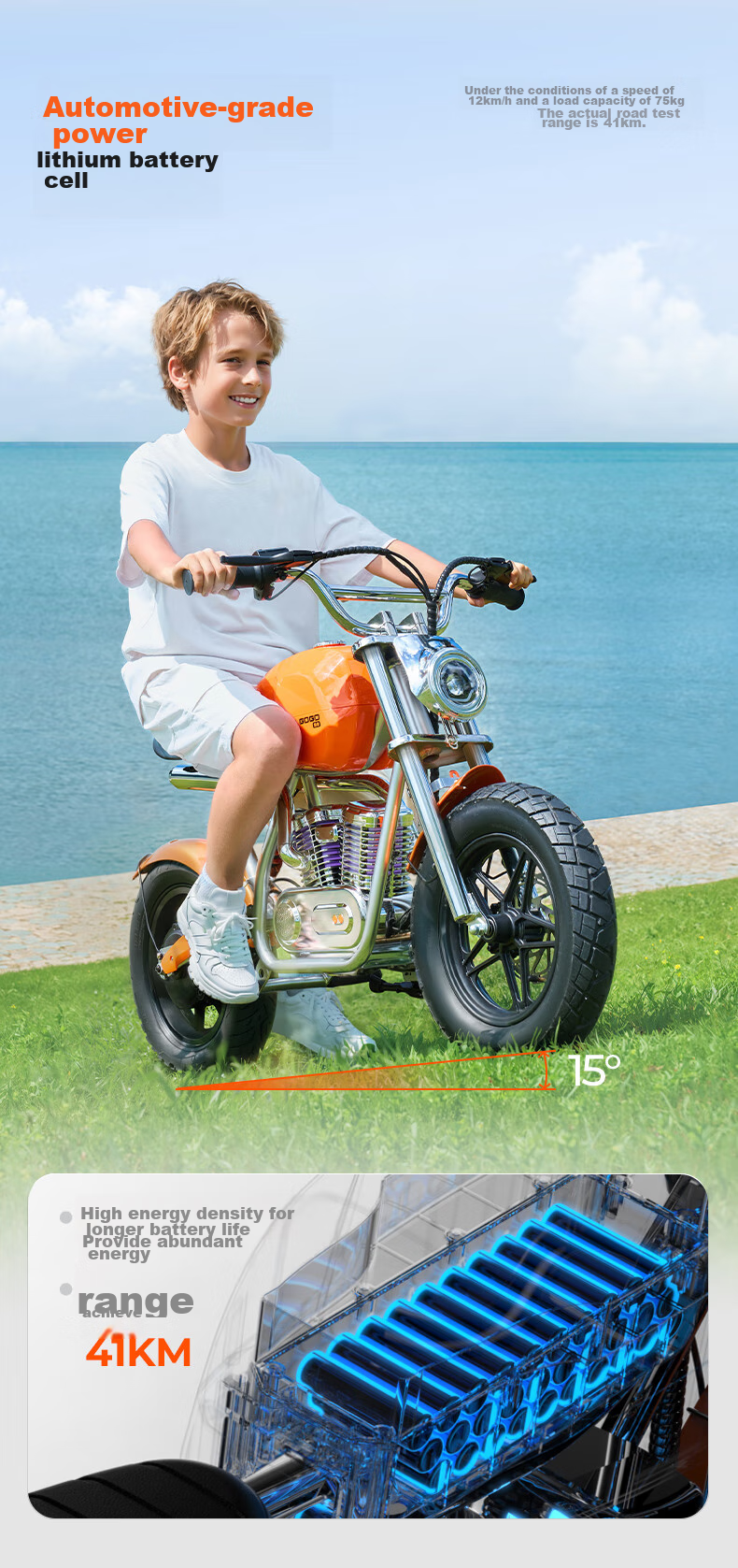Baofengqishi Youth Electric Motorcycle Two-Wheel Electric Toy Car for Ages 6-16, Rideable Adult Birthday Gift S9 Exploration Orange 5