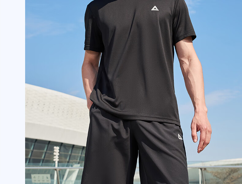 PEAK Quick-Dry Sports Set for Men, Summer Running Casual Badminton Outfit, Breathable Two-Piece Short-Sleeve Shorts for Men DF152001 16