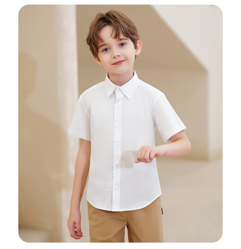 Luomeng Children's Short-Sleeve White Shirt, Spring And Summer New Style, Boys And Girls Blouse, School Uniform, Performance Top, White, Size 180 5