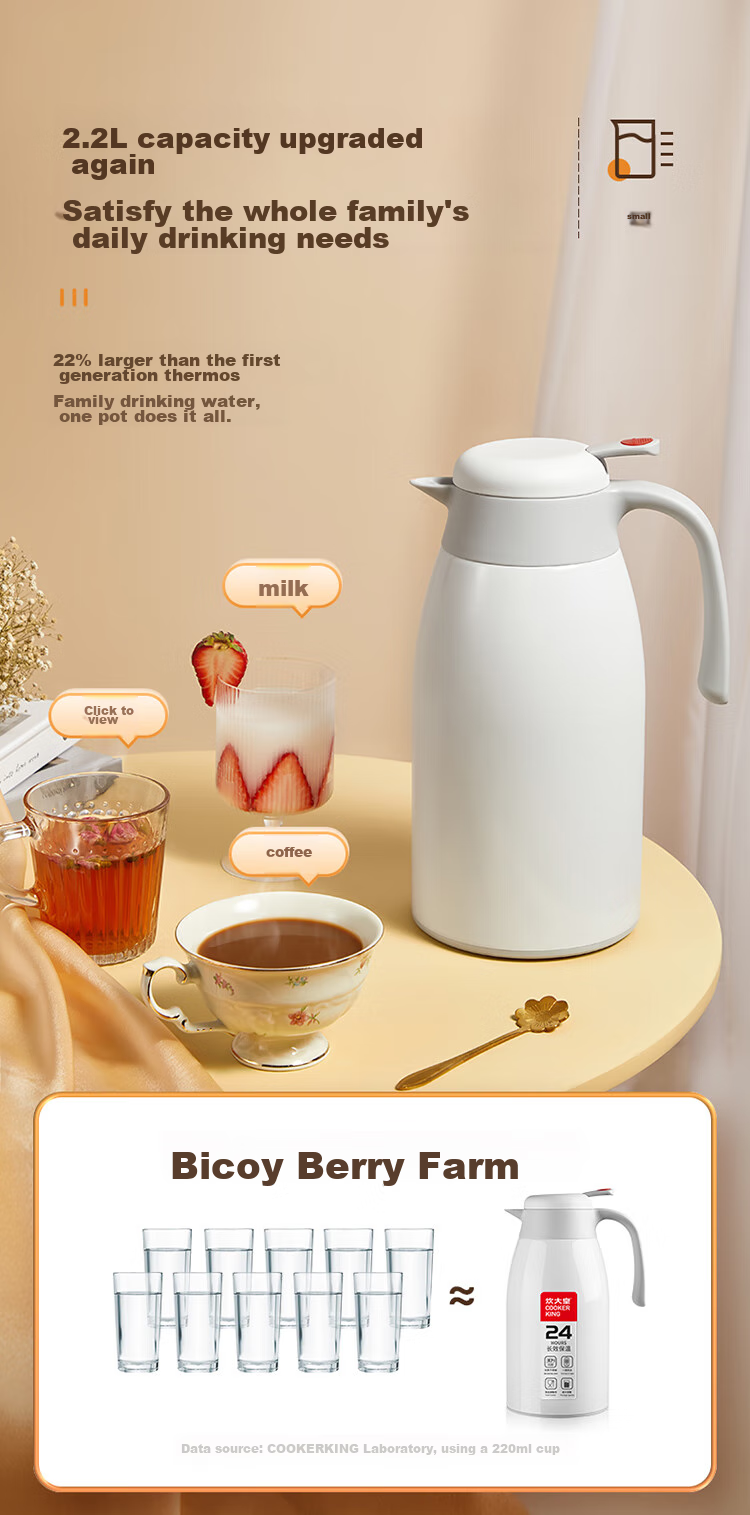COOKER KING Insulated Bottle, 2.2L, 304 Stainless Steel Inner Liner, Hot Water Bottle, Household Thermos, Warm Water Jug [Elegant White] 6