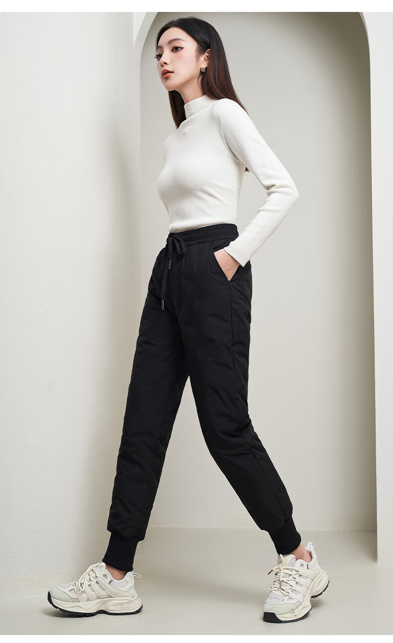 LangSha Black Gold down Pants for Women, Outdoor Wear, Winter Fleece-Lined White Duck Down Pants, Women's Tapered Leg Windproof Cotton Pants, Thickened Warm Trousers 22