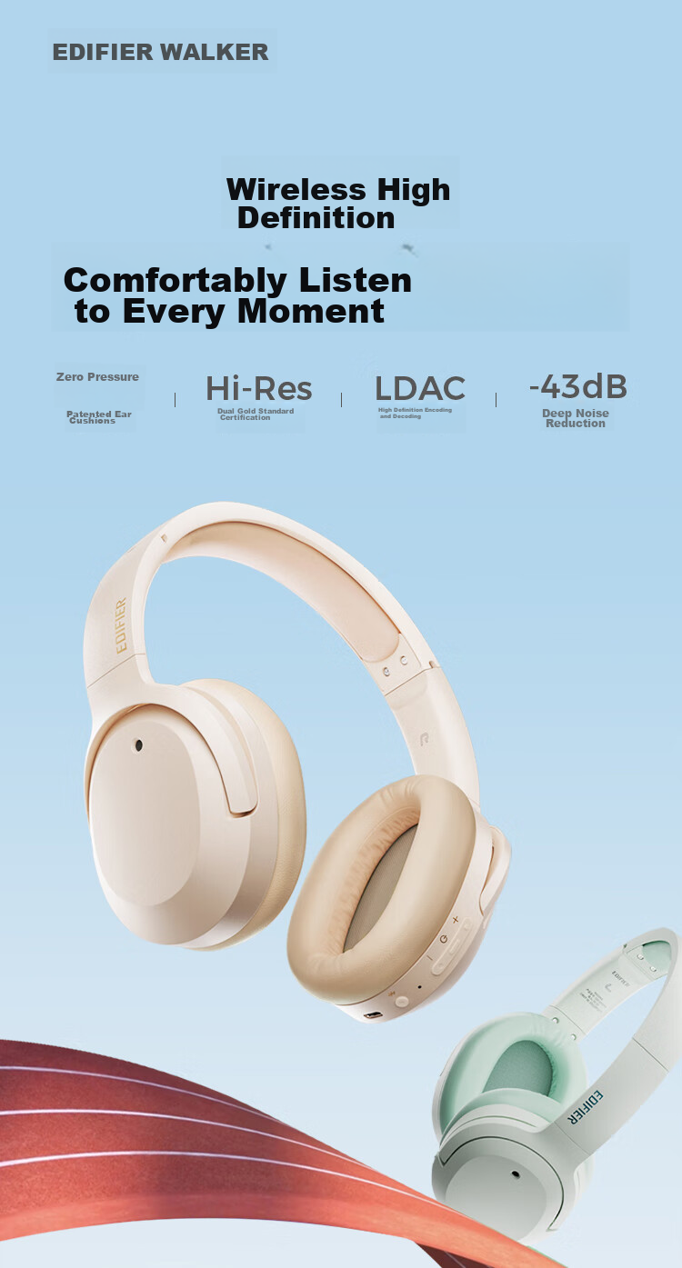 EDIFIER W820NB Dual Gold Label Edition, Over-Ear Active Noise Cancelling Bluetooth Headphones, Mobile Phone And Laptop Headphones, Willow Green, Graduation Gift 1