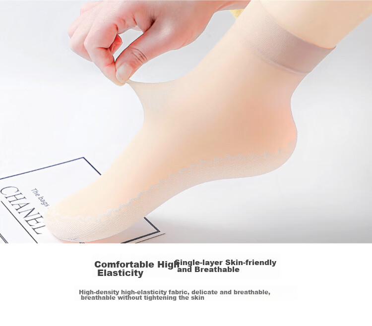 LangSha Women's Silk Stockings, 10 Pairs Thin Style, Trendy Mid-Calf Spring And Summer Black Nude Cotton-Feel Short Socks, Skin Color 10 Pairs, One Size Fits All 7
