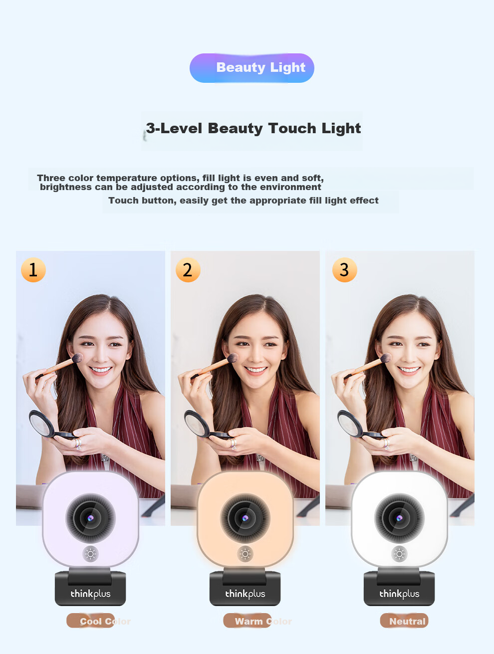 Lenovo ThinkPlus Computer Webcam, 4K HD Auto Focus, Dual Microphones, Plug-And Three-Level Soft Light Beauty Mode, Live Streaming, E-Commerce, Online Classes And Meetings Webcam WL58A 4