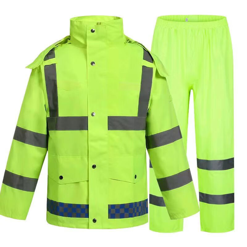 Anxianda Raincoat, Reflective Traffic Raincoat, Flood Prevention And Rescue Sanitation Raincoat Set, Fluorescent Green, M