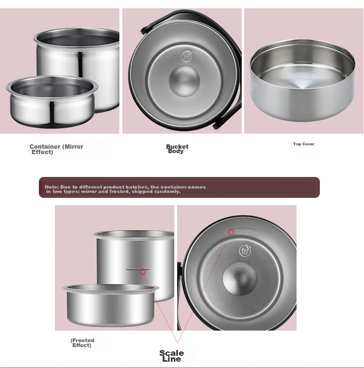 TAFUCO Insulated Food Container, 304 Stainless Steel, Large Capacity, Portable, Three-Layer Insulated Bucket, for Students And Adults, 2.3L, Food-Grade, T0320 7