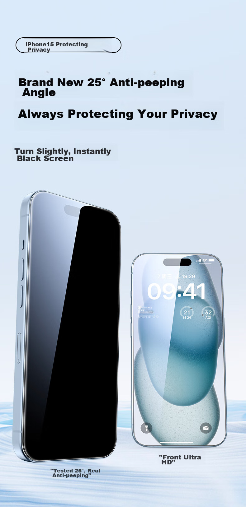ESR [2 Pieces] Privacy Screen Protector for Apple IPhone 15, Anti-Peeping Tempered Glass Film, Dust-Free Installation, Ultra-Clear Privacy Protection Front Film 4