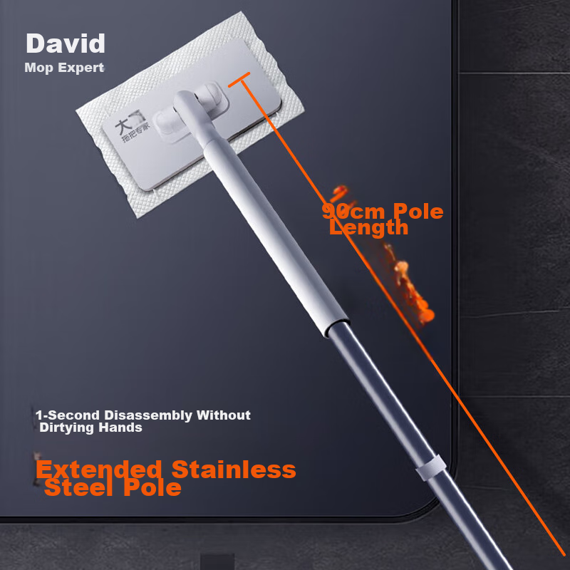 Dawei Face Towel Flat Mop, 16cm Handle Length, 95cm Total Length, 5 Cloth Pads, Z12 Mini Mop, 1-Second Detachable Design, Keeps Hands Clea