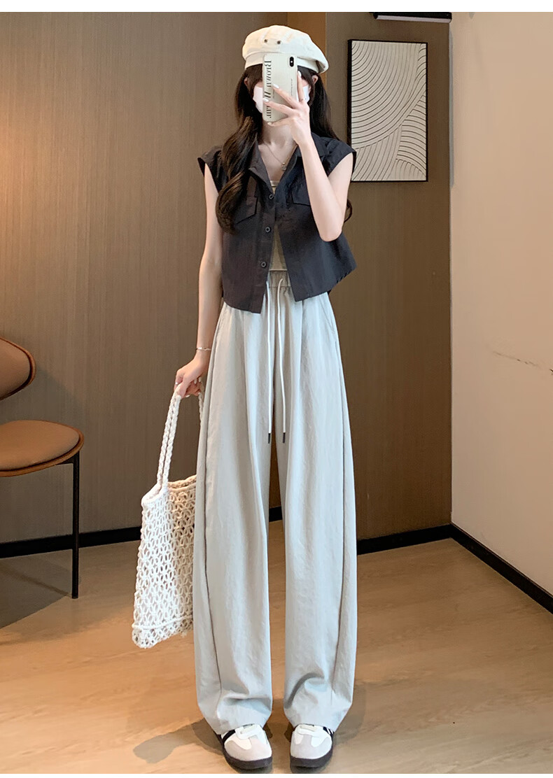 LangSha Women's Casual Pants, Spring And Autumn Thin Style, Cool Breathable High-Waist Loose-Fitting Slimming Pear-Shaped Body Quick-Dry Soft Silk Knife-Edge Pants 14