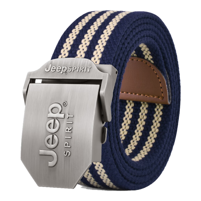 JEEP SPIRIT Canvas Belt for Men with Automatic Buckle, Toothless Simple Contrasting Color Wear-Resistant Brand Belt Military Training Waistband
