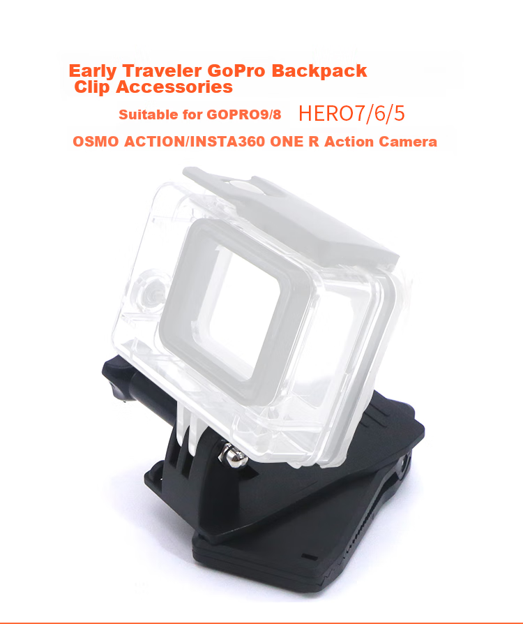 Earlymen Action Camera Backpack Clip Compatible with DJI Action 6/Action 5 Pro/GOPRO 13, Insta360 Go 3s/Go Pro Ace Pro 2 And Other 360-Degree Rotatable Models 1