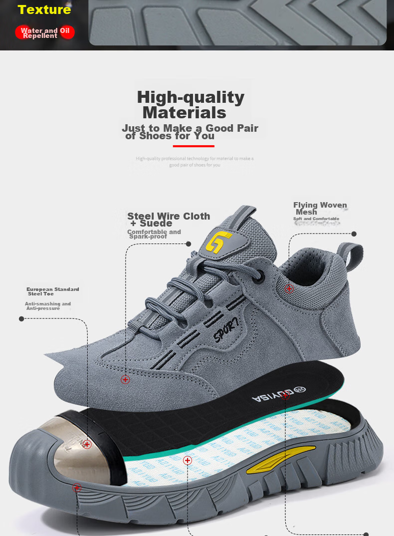 JUNBU Safety Shoes for Men, Steel Toe Cap, Anti-Smashing, Puncture-Resistant, Lightweight, Comfortable, Wear-Resistant, Construction Site Safety Work Shoes 0266BK Size 44 3