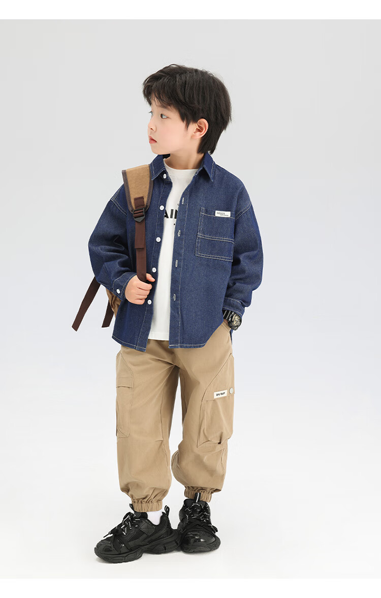 Zuo Xi Boys Denim Shirt Children's Jacket Long Sleeve 2025 New Spring Autumn Boys Shirt Dark Denim 160 9