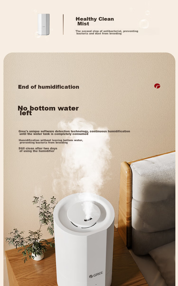GREE Humidifier for Home, Quiet Bedroom Bedside Small Size for Mothers And Babies, Antibacterial Detachable Air Humidifier for Office Desk Floor Large Mist Output Dormitory Heating Moisturizing (X70a) 8