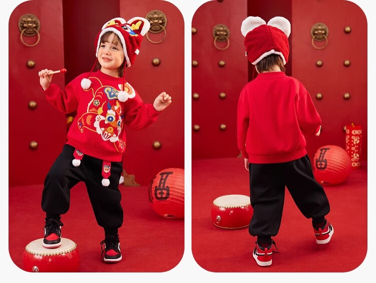Dudujia Baby New Year Outfit Set, Red Festive Two-Piece Suit for Boys, Chinese New Year Clothes, Children's Clothing, Zhu Yinghong Color, Size 80 11