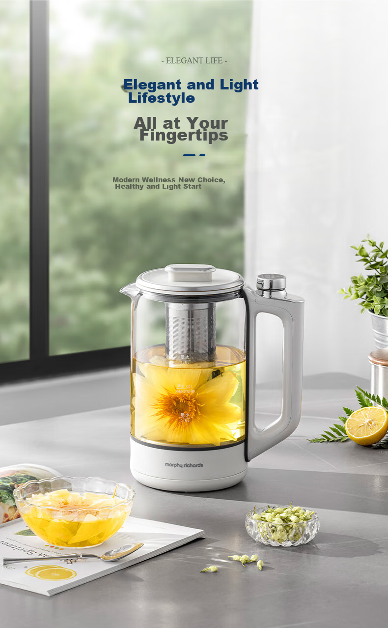 Morphyrichards Health Pot, Tea Maker, Smart Lifting Electric Kettle, Water Boiler, Mini Glass Flower Tea Pot for Black Tea, 1.7 Liters, MR6088 White 4