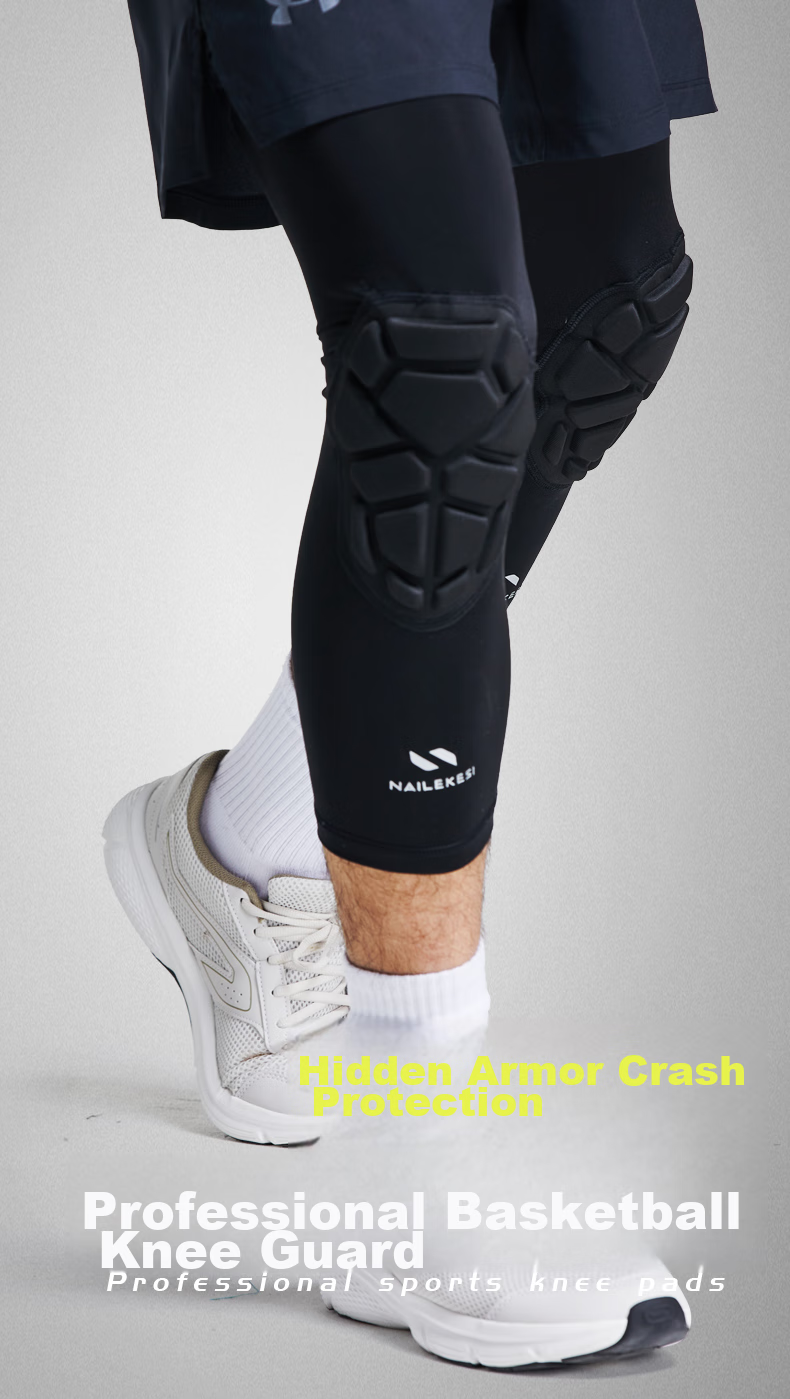 NAILEKESI N Sports Basketball Knee Pads for Men, Professional Running Kneeling Joint Protection, Football Long Thick Honeycomb Anti-Collision XL Size 1