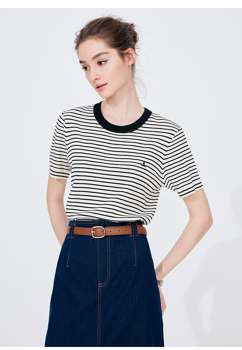 Navigare Women's Sailor Style Striped Short Sleeve Round Neck Knit Sweater 2324504501 17