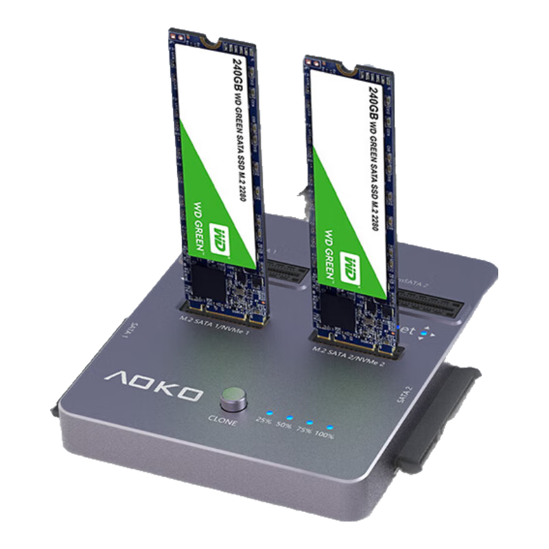 AOKO NVMe/SATA Dual-Bay SSD Cloner, mSATA/m.2 SATA Compatible Base, SSD Mechanical Hard Drive Cloning Machine, Copier DA28GR