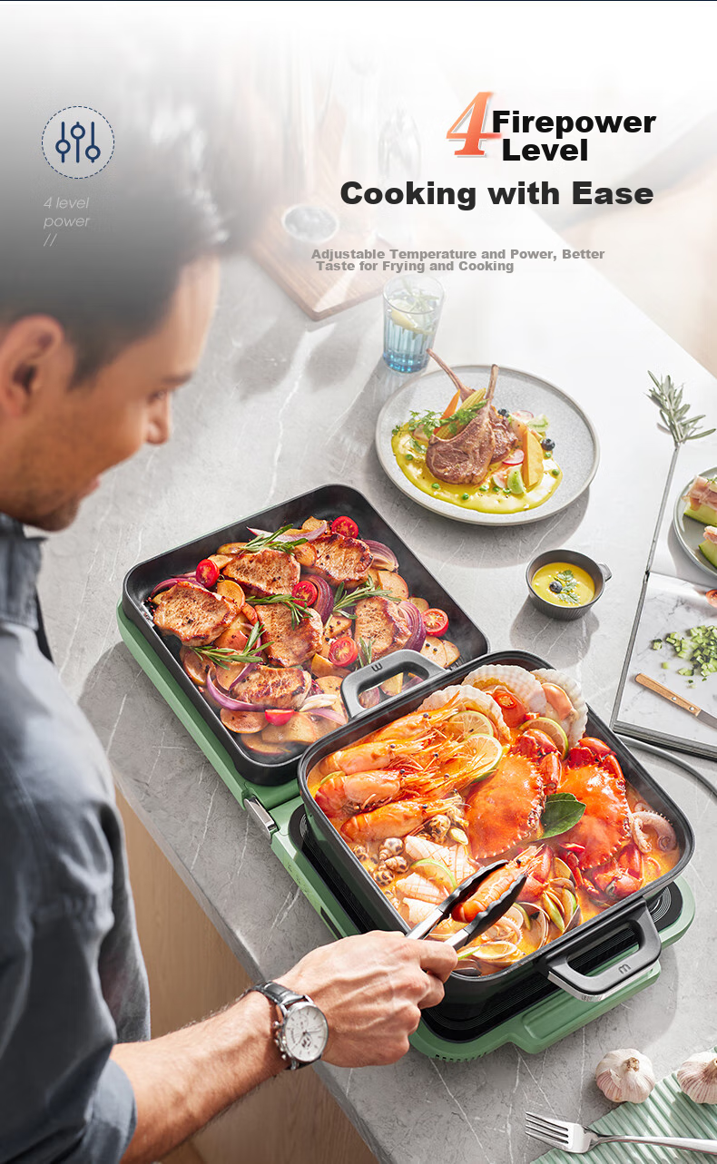 Morphyrichards Third-Generation Foldable Multi-Function Pot, Home Party Barbecue Grill, Electric Griddle, Hot Pot, Electric BBQ Stove, All-In Independent Temperature Control Non-Stick Barbecue Meat Pot MR9188 Blue 9