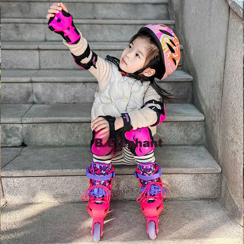 Feiying Children's Roller Skating Protective Gear, Skateboard Bicycle Inline Skates Roller Skates Protective Knee Pads Helmet Hat Roller Skating Bag Set 1
