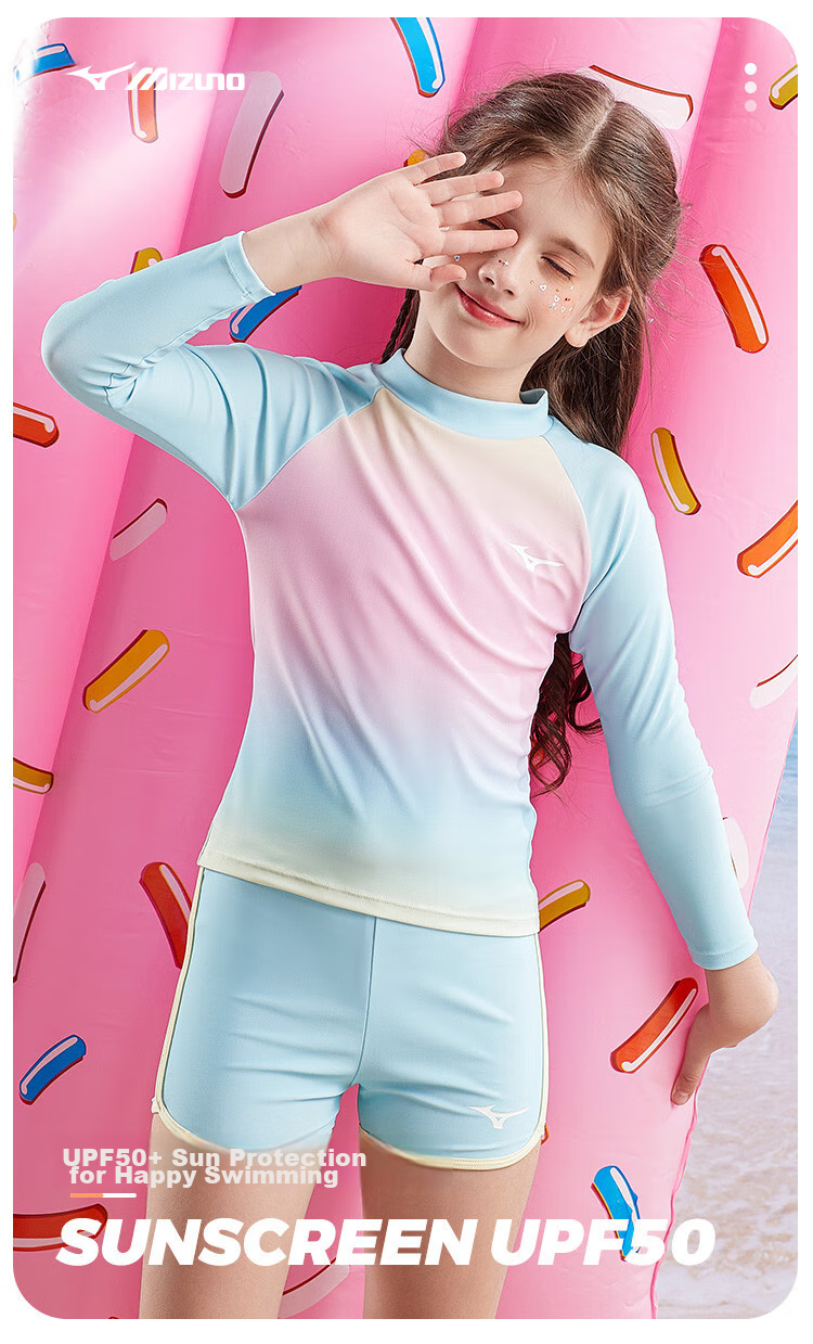 MIZUNO Kids Girls Two-Piece Cute Long Sleeve Sun Protection Quick-Dry Swimwear G3402 Pink Size 150 4