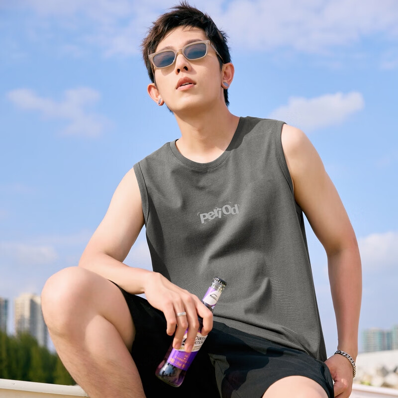 TonLion 2024 Men's Front Chest Print Tank Top, Platinum Gray, M