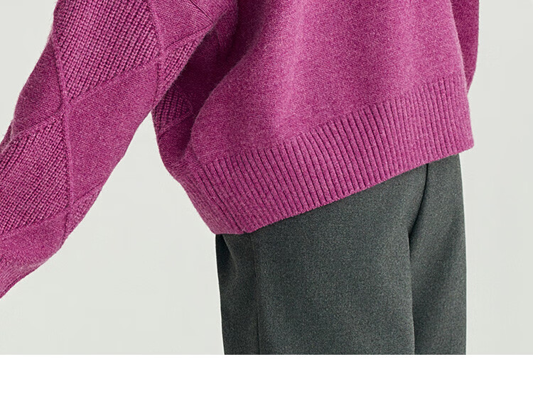 Demana Slightly Drunk Knitwear Stylish Diamond Pattern Slim Fit Sweater for Women Purple Red S 14