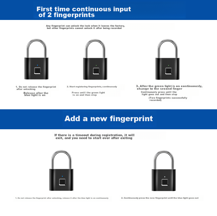 GSON GSON Smart Fingerprint Padlock for Warehouse, Dormitory, Courtyard Gate, Security Anti-Theft Anti-Freezing Electronic Lock 10