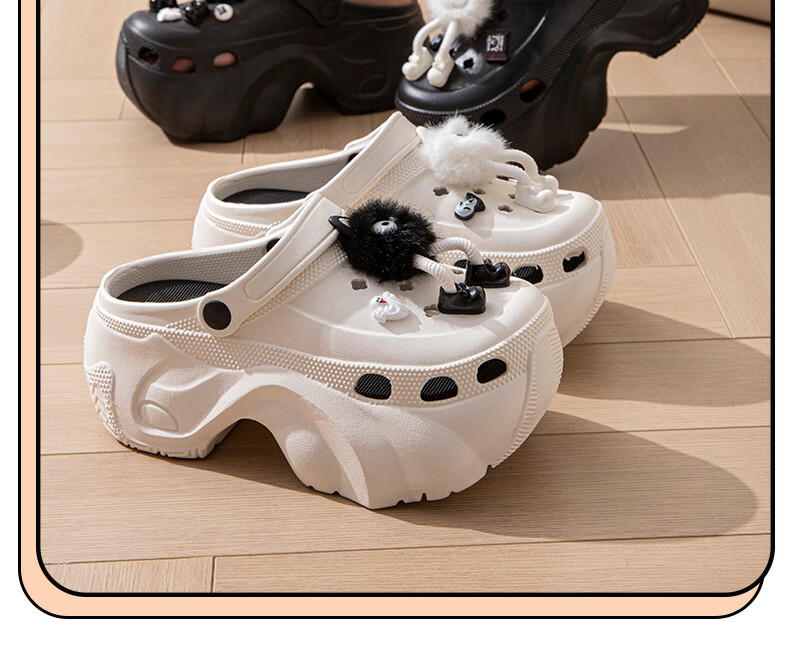 She Enjoy Women's Hole Shoes Beach Sandals 7.0cm Thick Sole Height Increasing Slippers TF305 Black Size 40/41 1