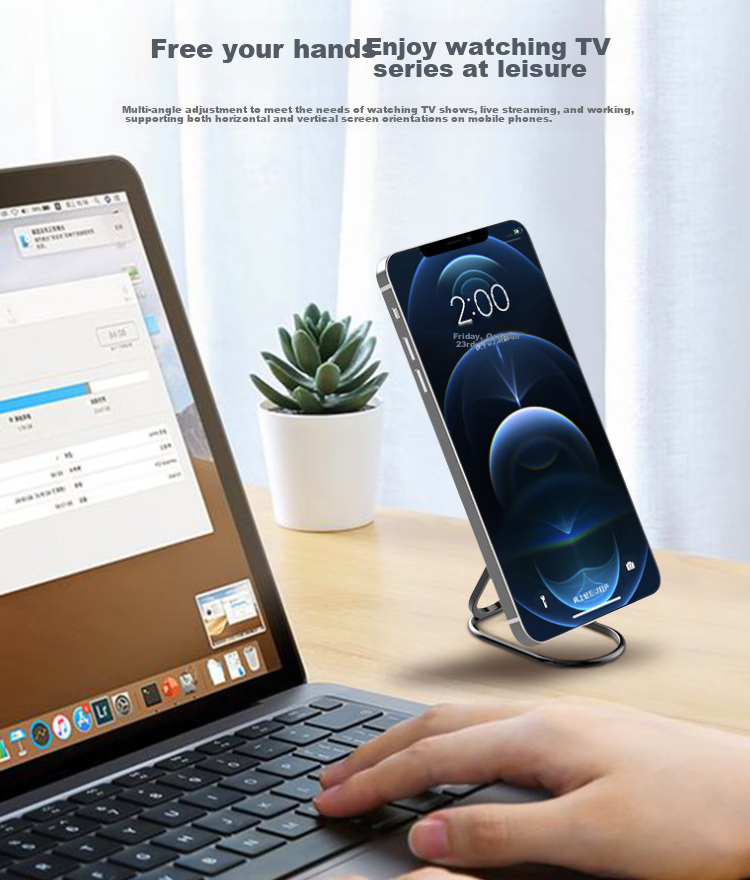 ESCASE Phone Stand, Desktop Foldable Metal Ring Clip, Adhesive Portable Lazy Support, Adjustable, Suitable for Apple/Huawei/Vivo Etc., Black, MDF-02 4