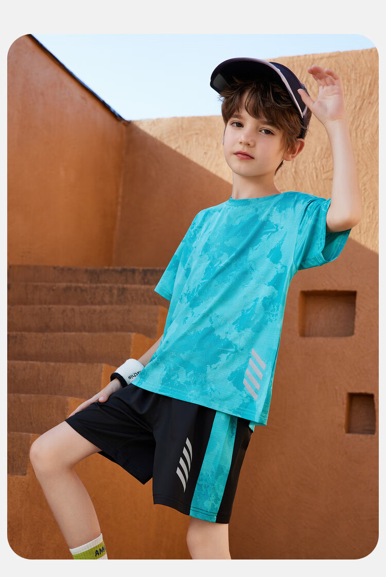 ASK JUNIOR Children's Clothing Set, Boys' Summer Thin Breathable Short-Sleeve T-Shirt And Shorts, Sports Running Two-Piece Set, Tennis Outfit 16