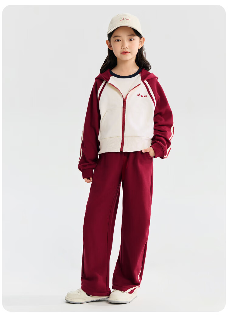 QQ DUCK Children's Clothing Set, Girls' Cardigan Jacket And Pants, Student Sportswear, Line Art Heart Pattern, Navy Blue; Size 165 2