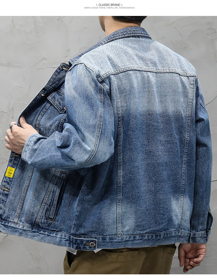 Zengzhi Spring Autumn Men's Denim Jacket Large Size Stretch Workwear Casual Washed Vintage Ripped Jacket Shirt 6
