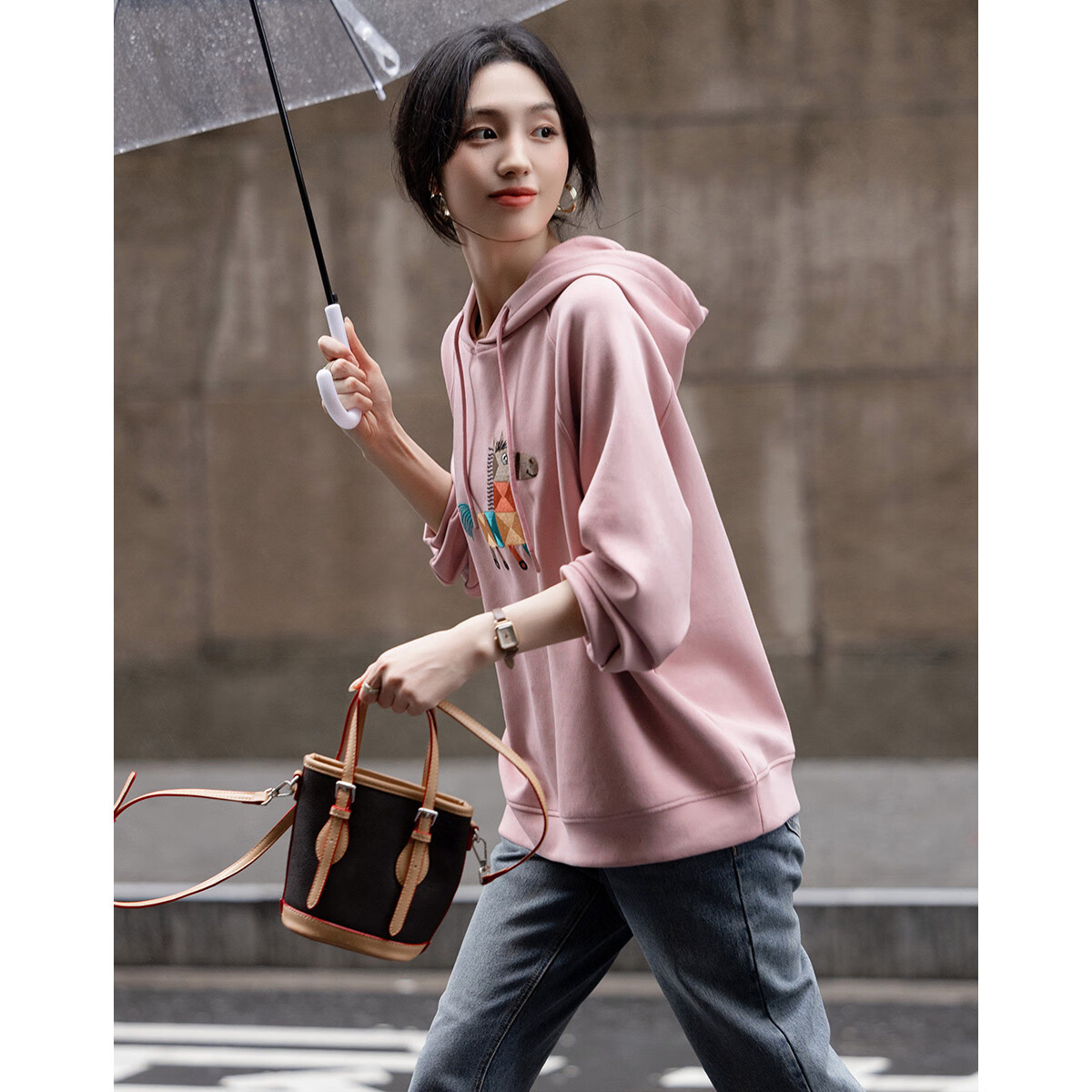 Dme "Xianyi Numa" Embroidered Sweatshirt, Spring And Autumn Youthful Look, Comfortable Soft 350G Air Layer Hooded Top