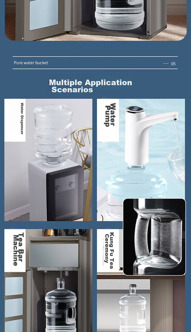 BJ Pure Water Bucket, Food-Grade PC Mineral Water Bucket Drinking Water Bucket, Bottled Water Dispenser Portable Transparent Water Bucket, Large Capacity 11.3L + Water Bucket Brush 6