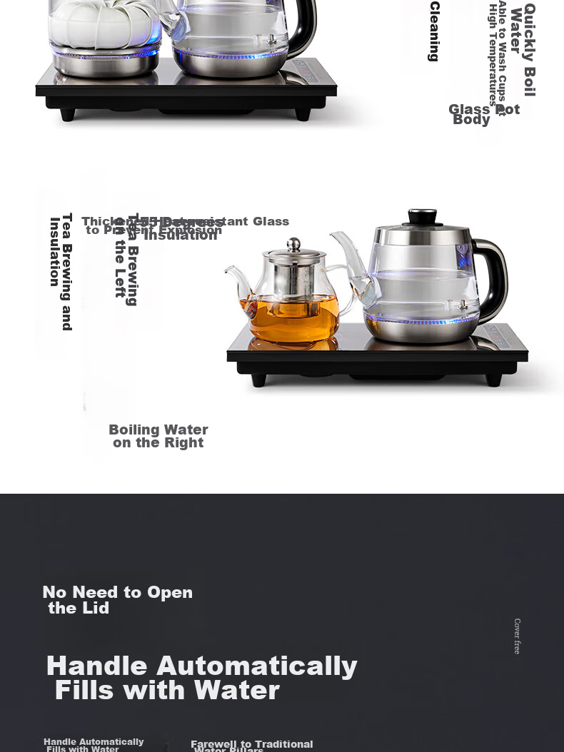 Biooner Fully Automatic Electric Kettle with Water Dispenser, Tea Maker, And Tea Table All-In for Home And Office Use, Integrated Tea Set XT-S07 Silver-Gray Three-Piece Set 1L 4