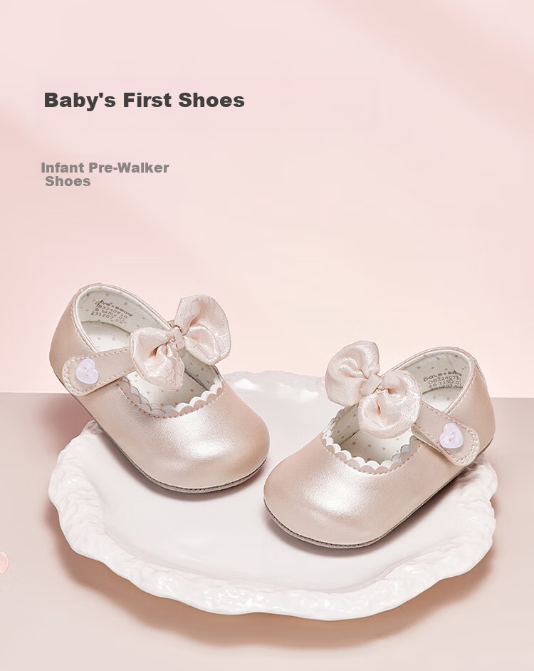 DAVE & BELLA Baby Shoes, Infant Pre-Walking Shoes, Soft-Soled Leather Shoes for Girls, Princess Shoes for Toddlers, Autumn Season Walking Shoes 1